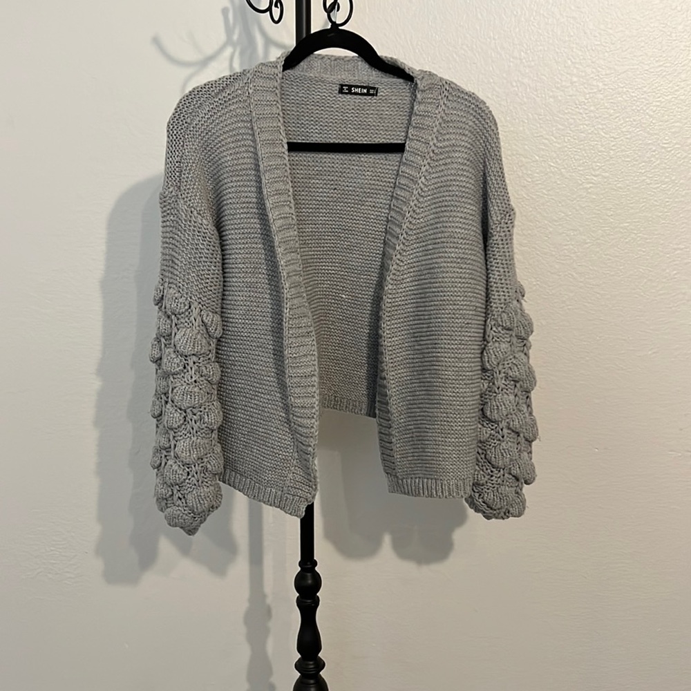 Grey knit cardigan, size small